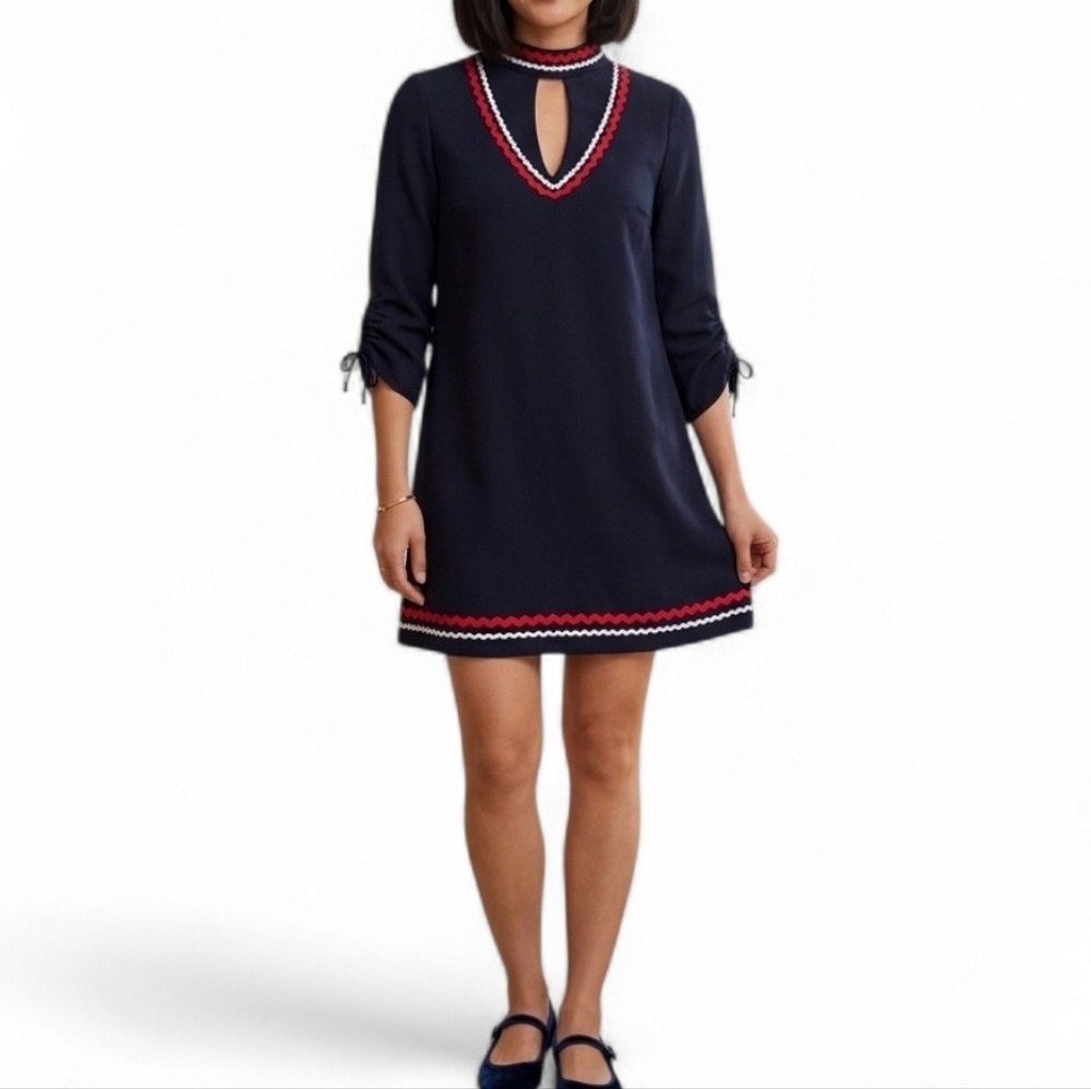 Zara Basic Navy Rick Rack Cutout Shift Dress